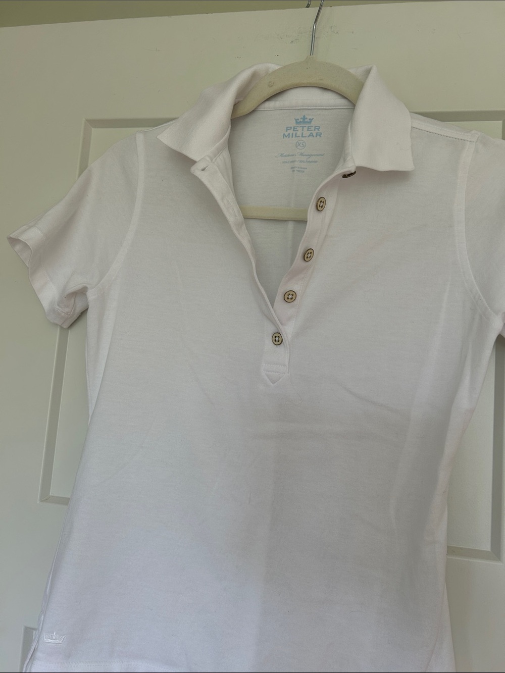 Peter Millar White Short-Sleeve Polo with Button Placket